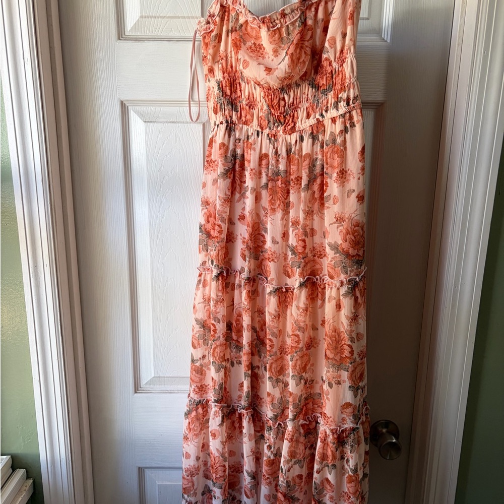 Trixxi Floral Ankle-Length Dress in Pink and Orange